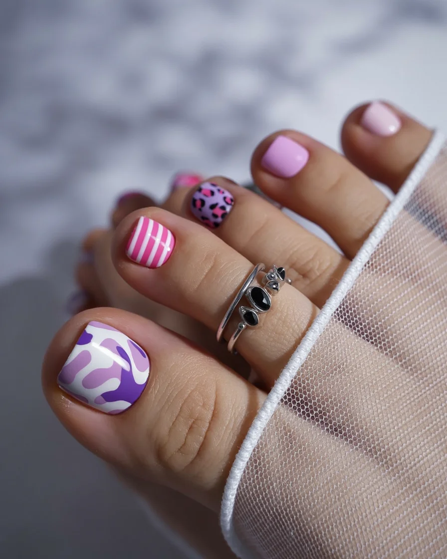 summer pedicure colors 2026 Pink And Lavender Mix For Playful Summer Days