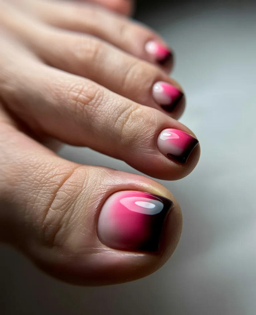 summer pedicure colors 2026 Dark Sunset Ombre With A Late Summer Mood