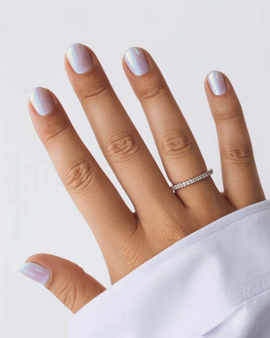 summer short nails ideas 2026 Glossy Pearl White Nails With Clean Minimal Shine