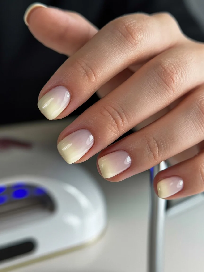 summer short nails ideas 2026 Milky Nude Ombre Nails With Clean Minimal Finish