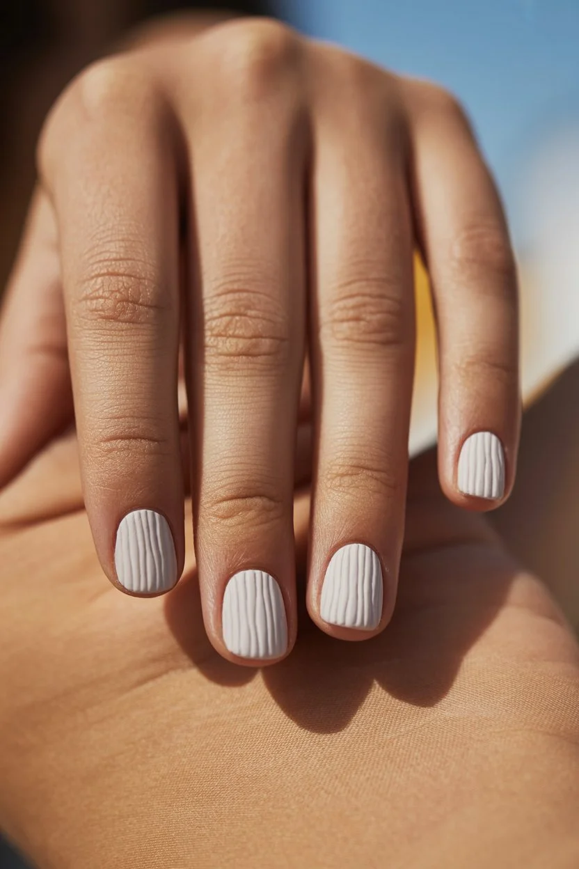 summer short nails ideas 2026 Minimal White Texture Nails With Sculpted Details