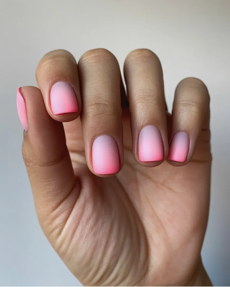summer short nails ideas 2026 Pink Ombre Nails With Soft Airbrush Effect