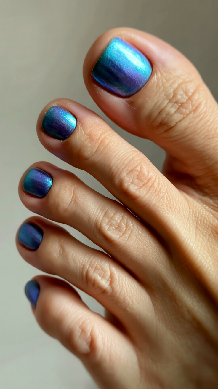 summer toe nails colors 2026 Ocean Chrome Blue That Feels Like Mermaid Energy
