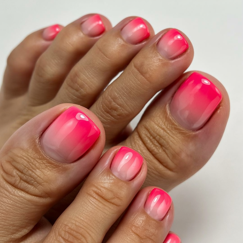 summer toe nails colors 2026 Neon Pink Ombre That Instantly Feels Like Vacation