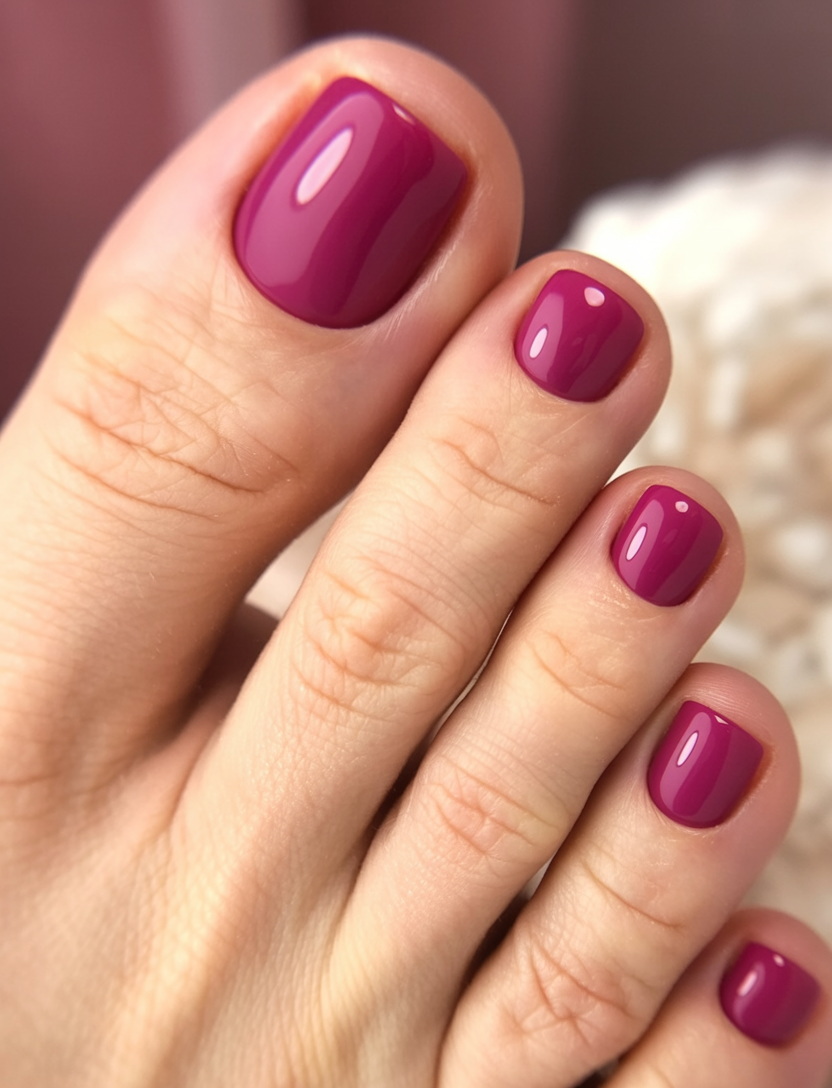 summer toe nails colors 2026 Glossy Berry Plum For Late Summer Evenings