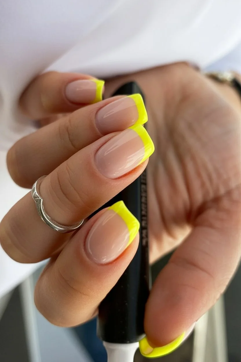 Summer yellow nails 2026 Neon French Edges For Bright Summer Days
