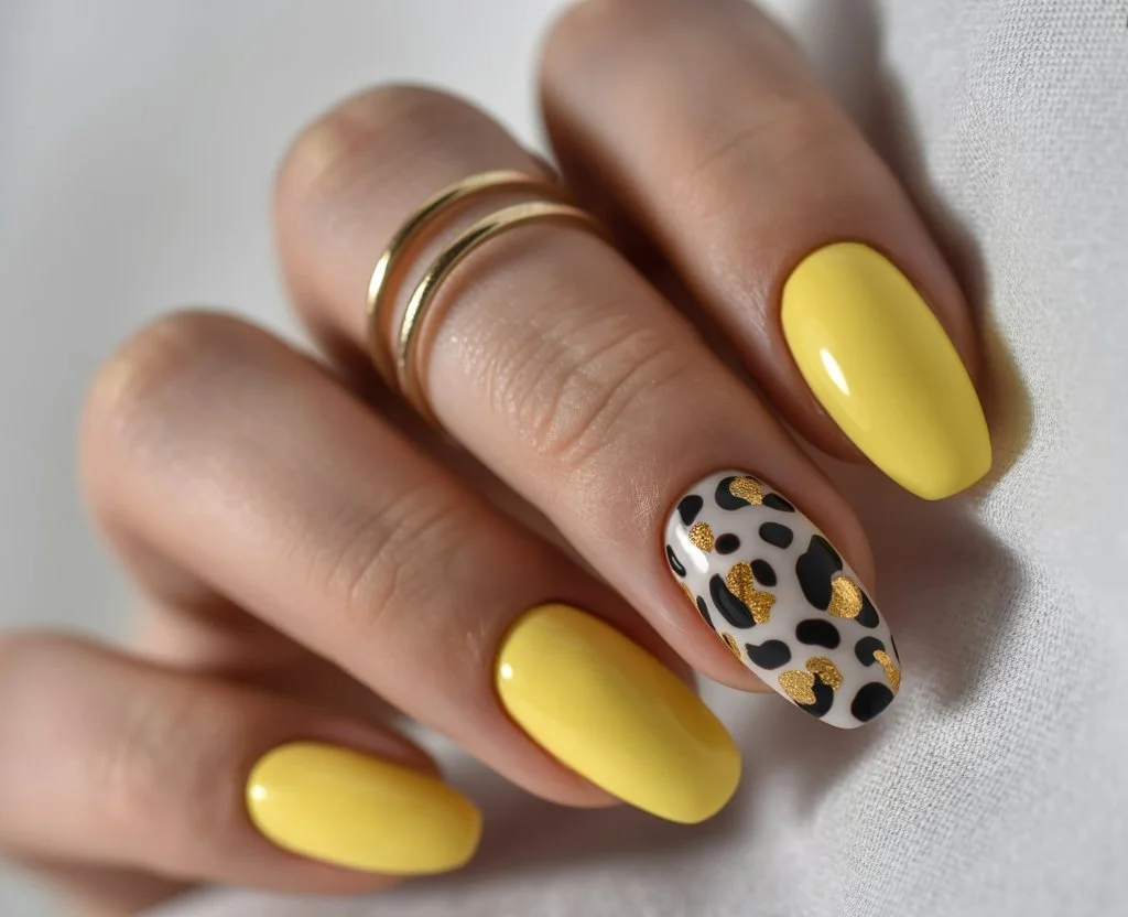 Summer yellow nails 2026 Golden Leopard Accents With Soft Summer Energy