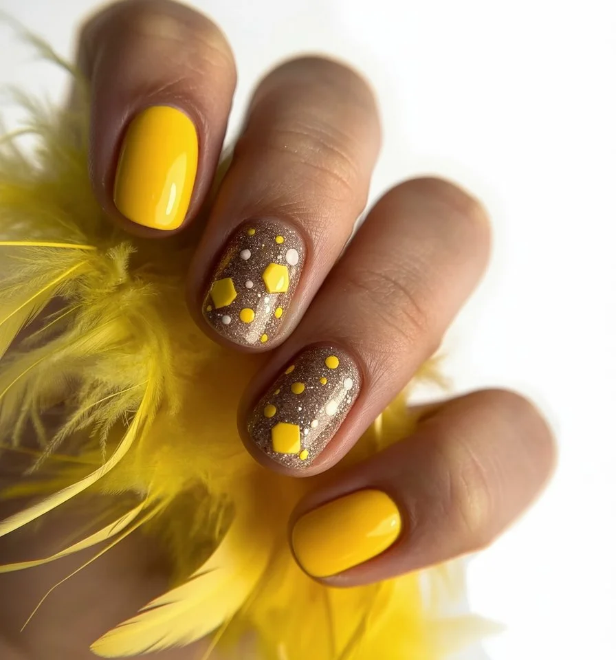 Summer yellow nails 2026 Sunshine Confetti With Tiny Sparkle Moments