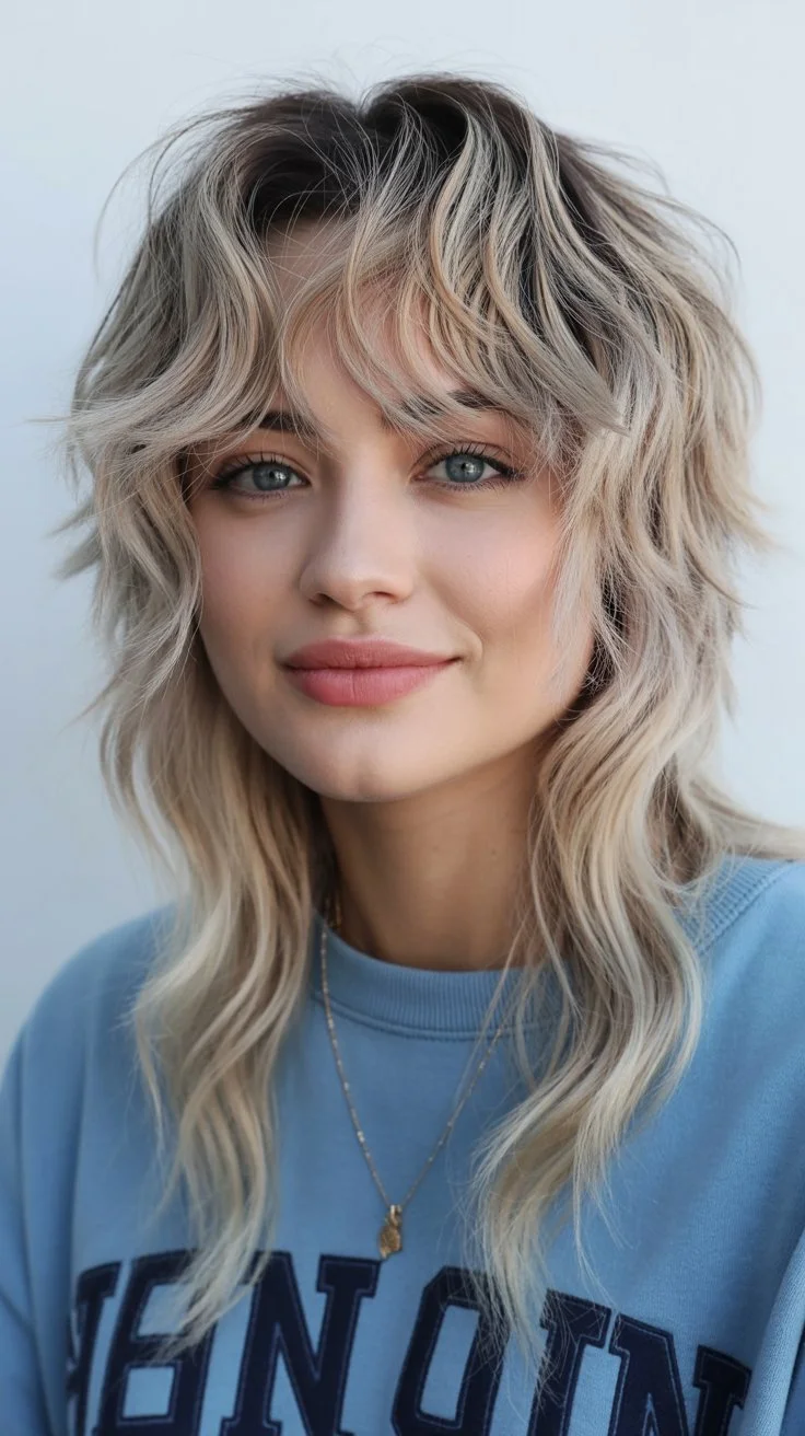 textured summer shag hairstyle 2026 Cool toned blonde shag with undone rock and roll texture