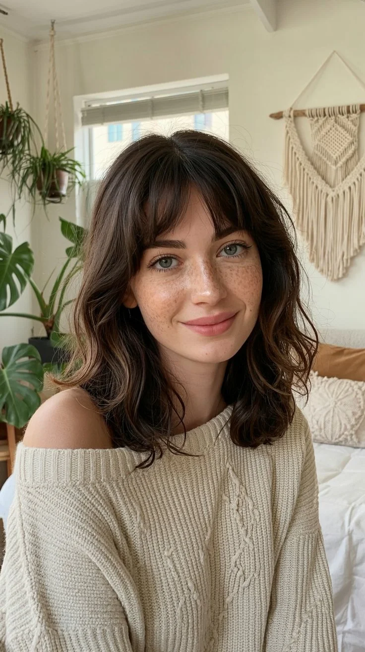 textured summer shag hairstyle 2026 Soft natural shag with light bangs and everyday ease