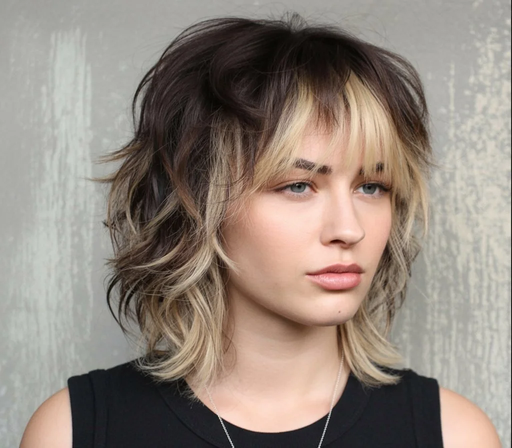 textured summer shag hairstyle 2026 Two tone shag with bold contrast and edgy texture
