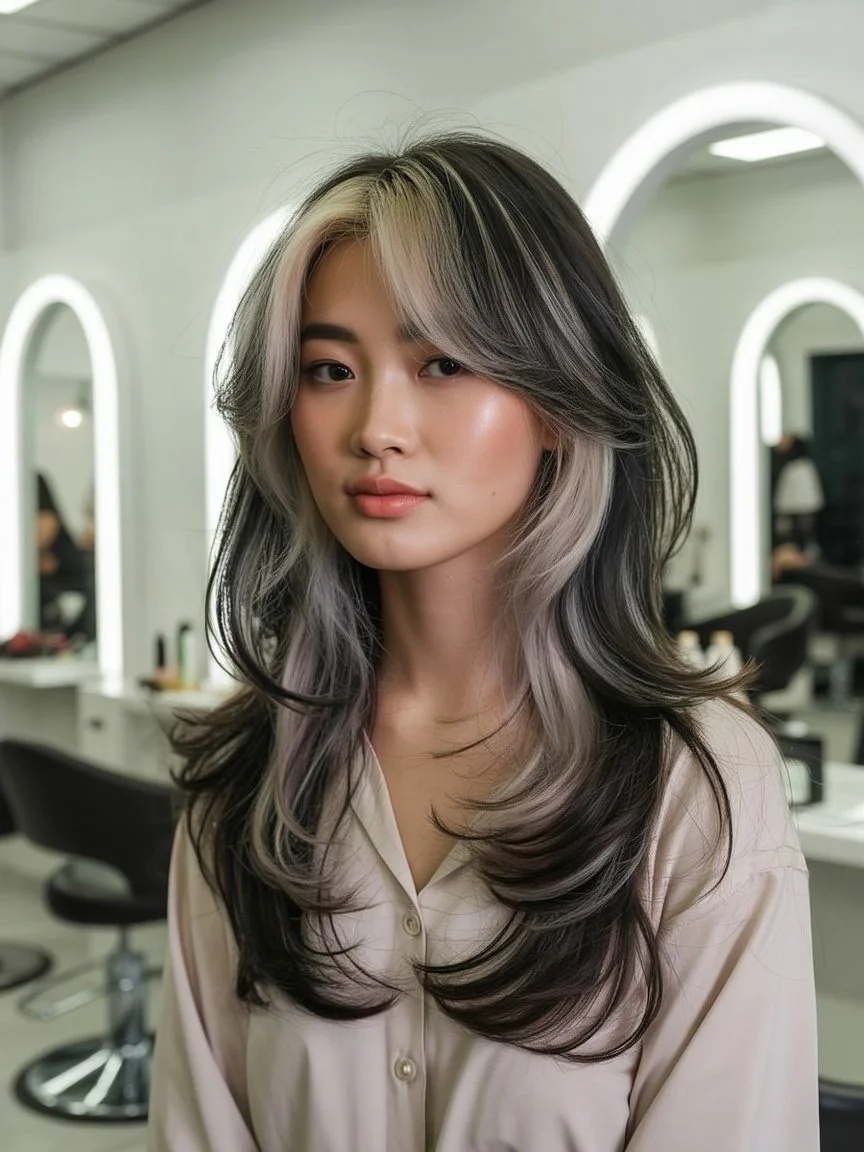textured summer shag hairstyle 2026 Modern contrast shag with dimensional color