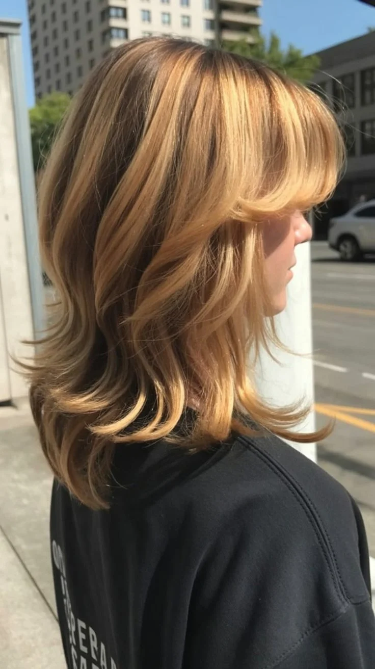 textured summer shag hairstyle 2026 Sunlit blonde shag with soft feathered layers
