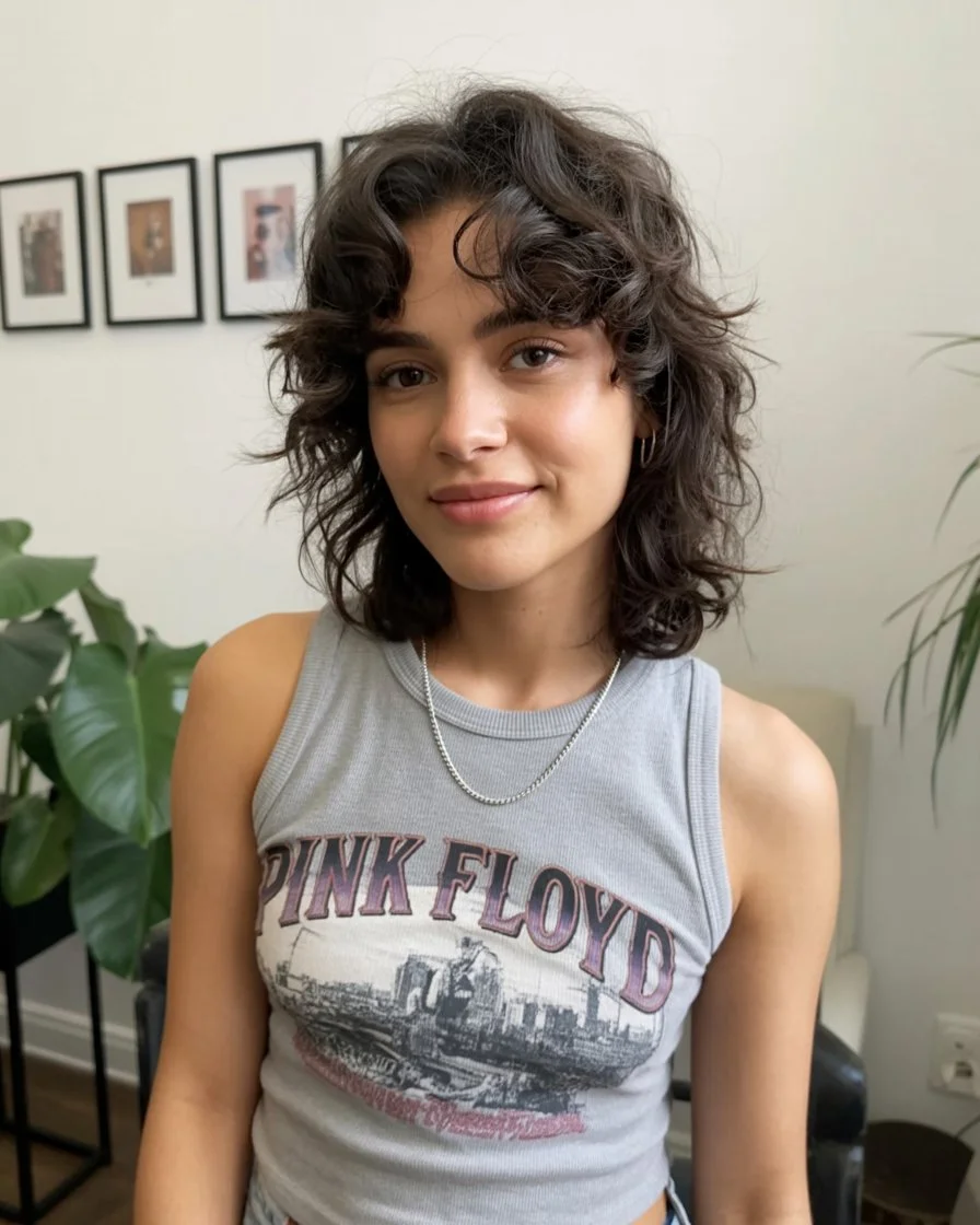 textured summer shag hairstyle 2026 Playful curly shag with soft volume and personality