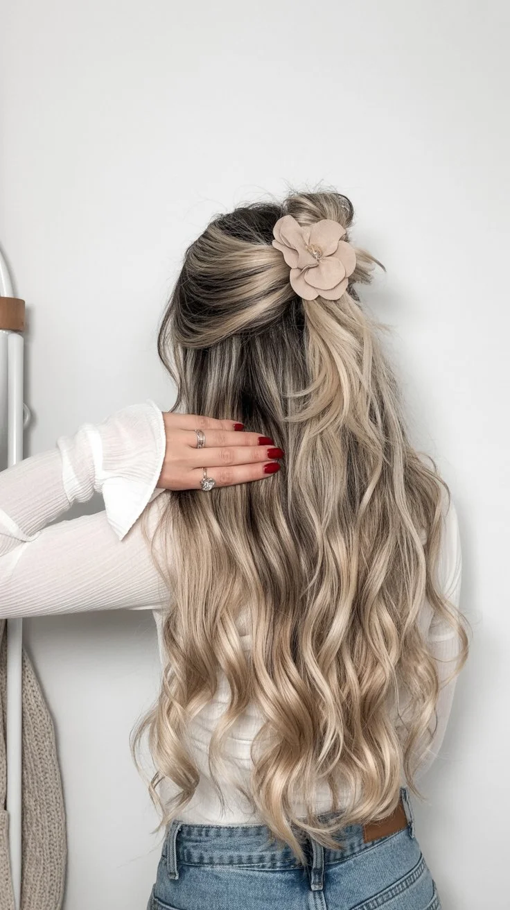 trendy summer hairstyles ideas 2026 long wavy half up hairstyle