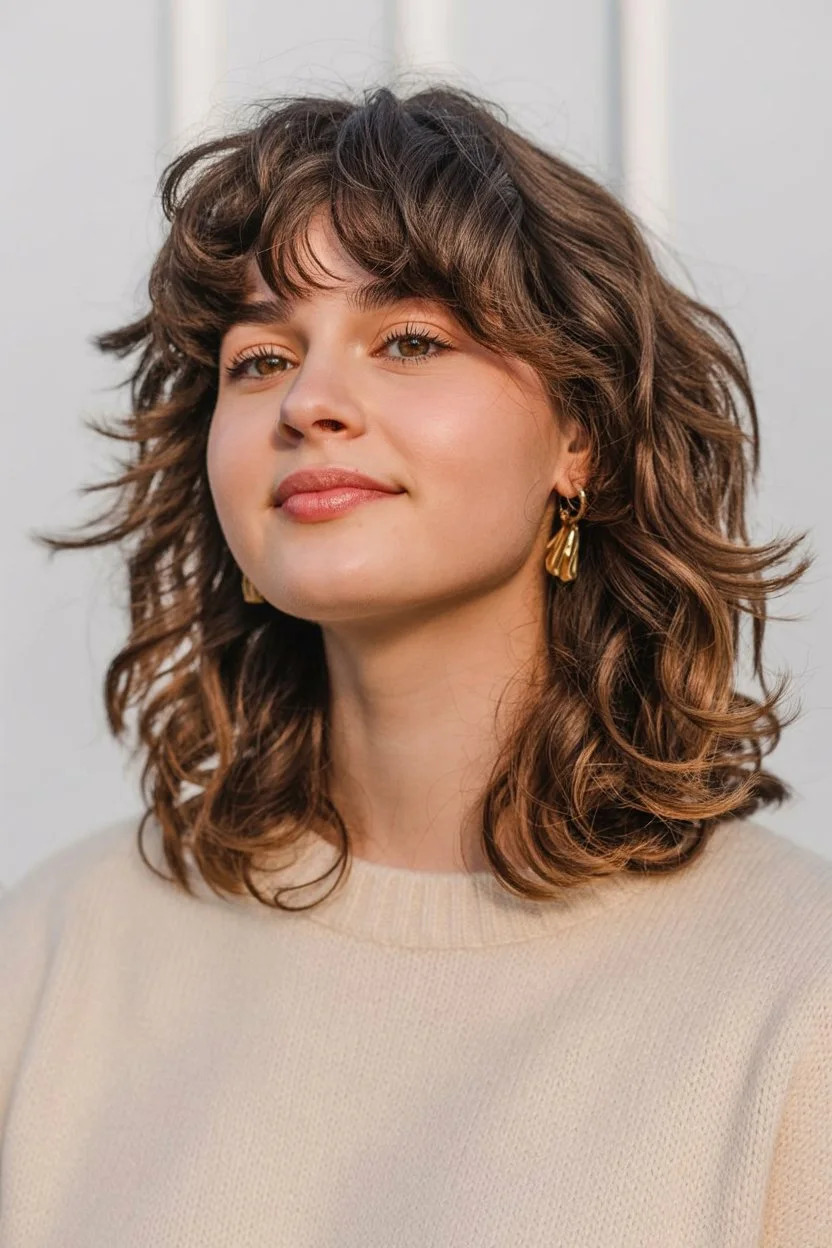 trendy summer hairstyles ideas 2026 shaggy medium hair with bangs