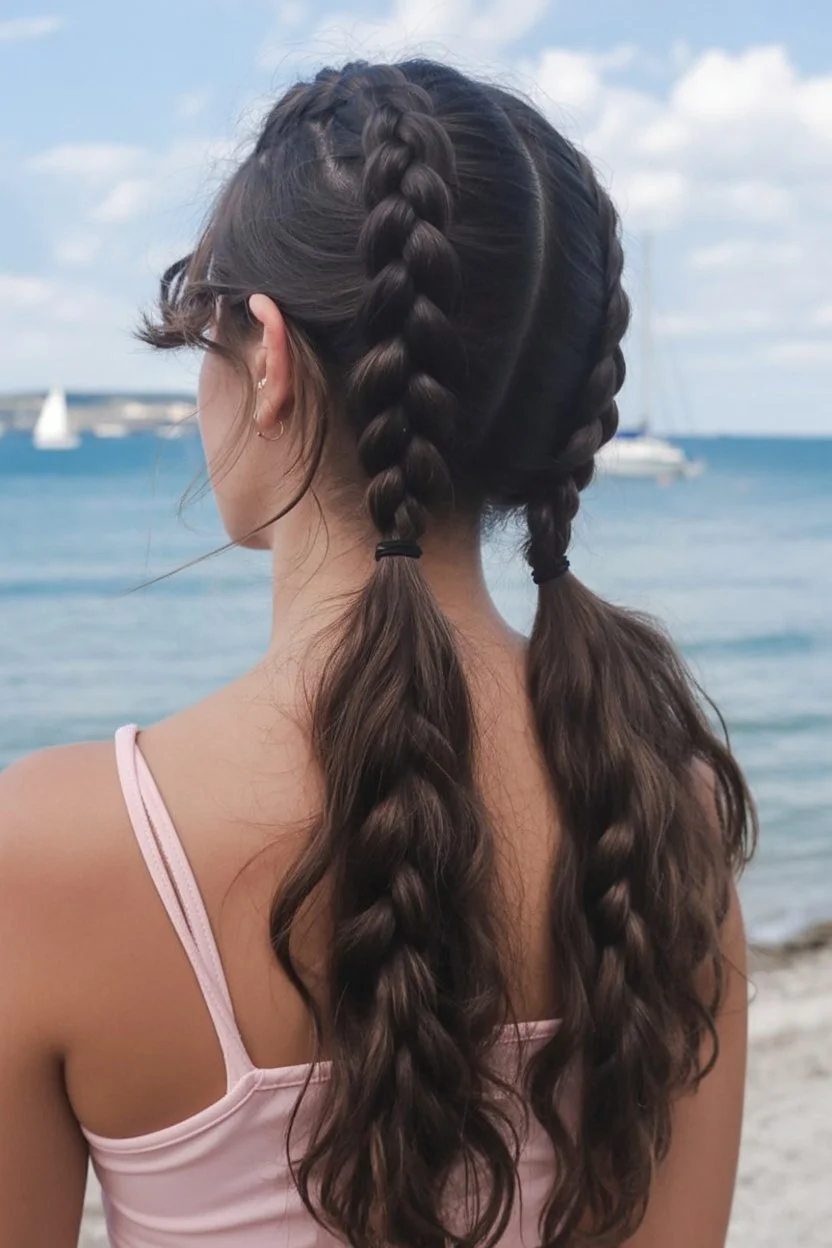 trendy summer hairstyles ideas 2026 double braided ponytails