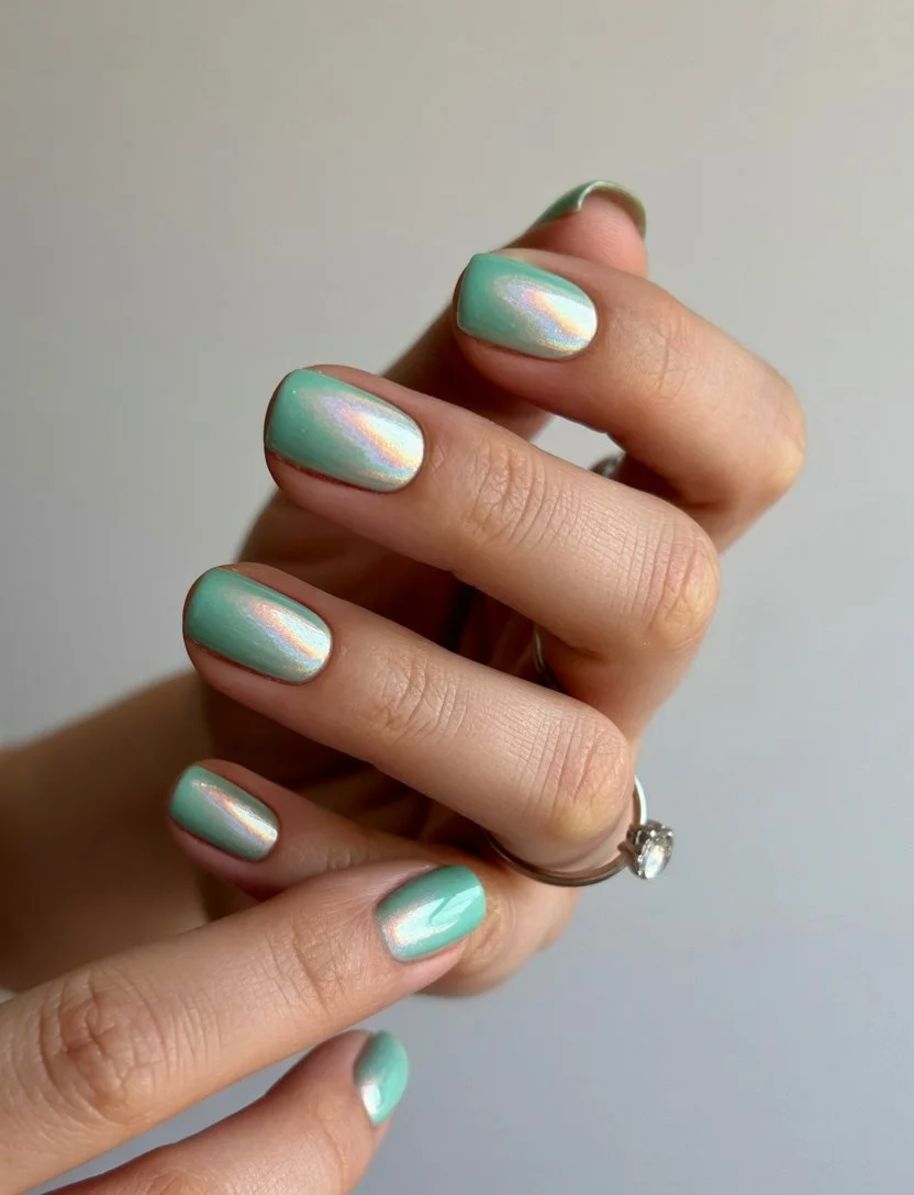 trendy summer nails 2026 Sea Glass Chrome For A Fresh Summer Finish