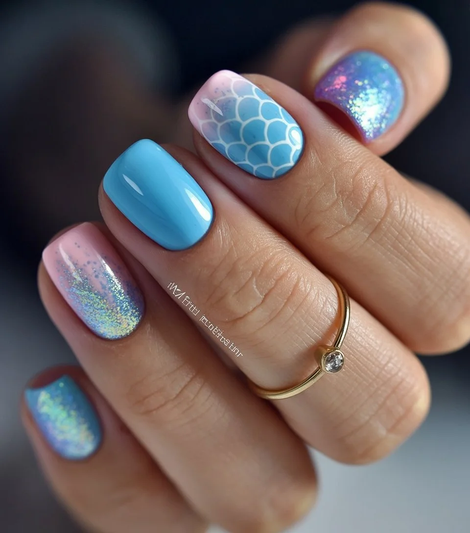 trendy summer nails 2026 Ocean Mermaid Magic In Pastel Blue