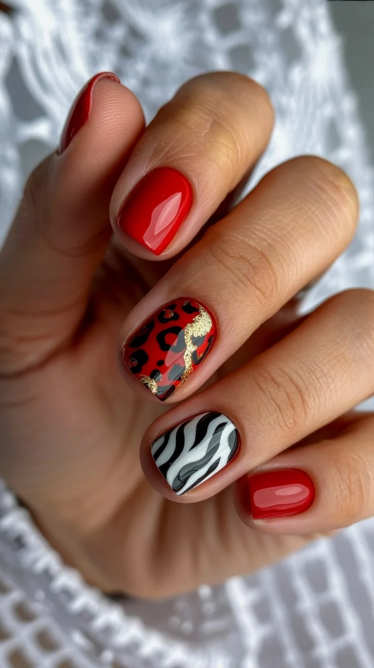 trendy summer nails 2026 Red Safari Mix For Bold Summer Girls