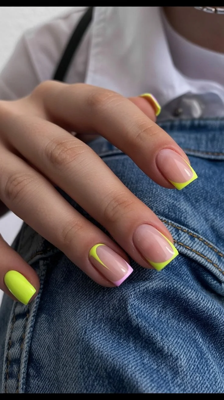 trendy summer nails 2026 Neon French Tips For Cool Girl Summer