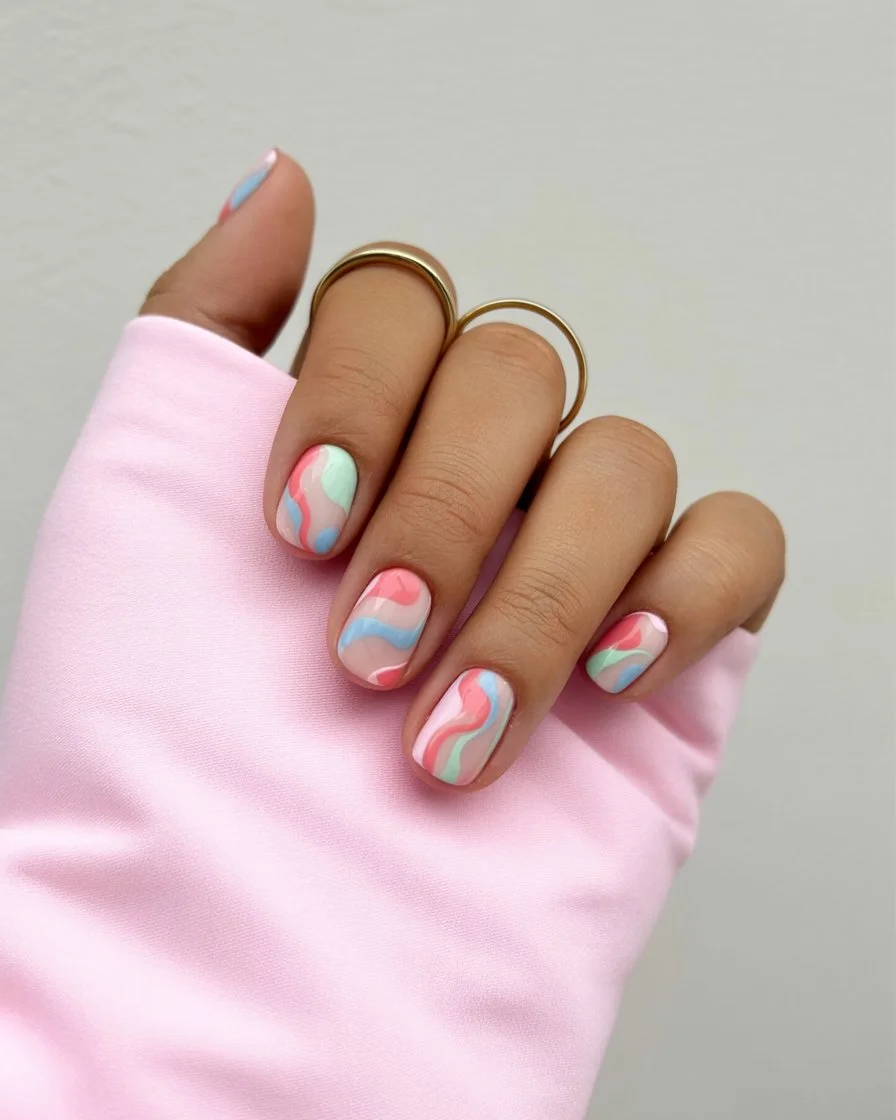 trendy summer nails 2026 Pastel Swirls For Sweet Summer Nostalgia