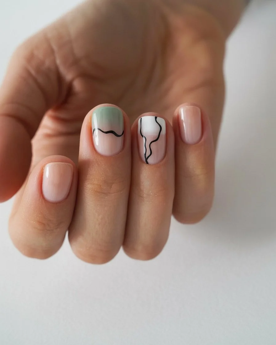 trendy summer nails 2026 Minimal Graphic Lines With Clean Girl Style