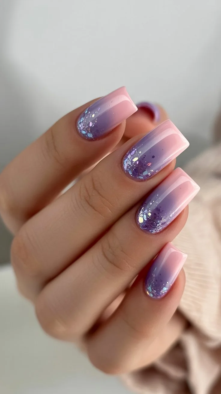 trendy summer nails 2026 Lavender Ice Sparkle With Dreamy Square Glam