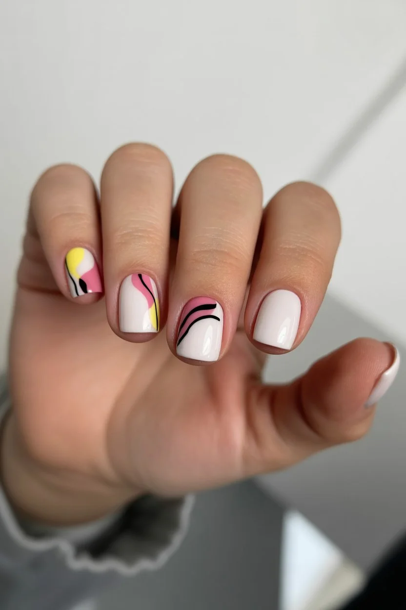 trendy summer nails 2026 Minimal Art Lines With Pops Of Summer Color
