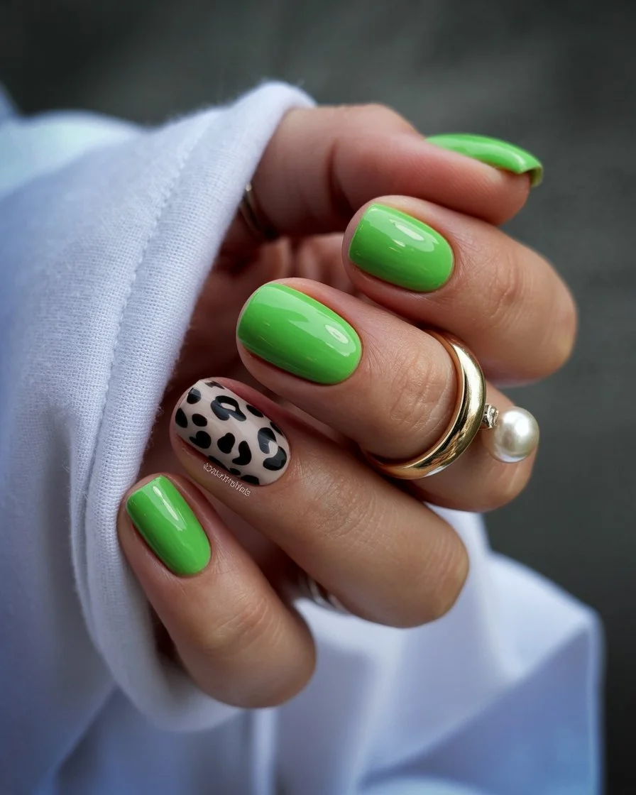 trendy summer nails 2026 Lime Pop Nails With Playful Animal Energy