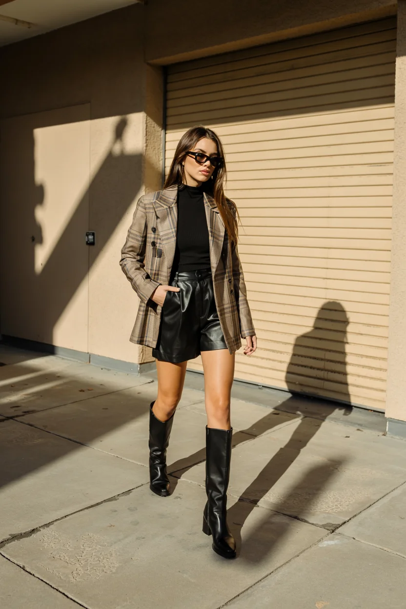 all outfits with boots 2026 Tailored Plaid and Black Knee High Boots