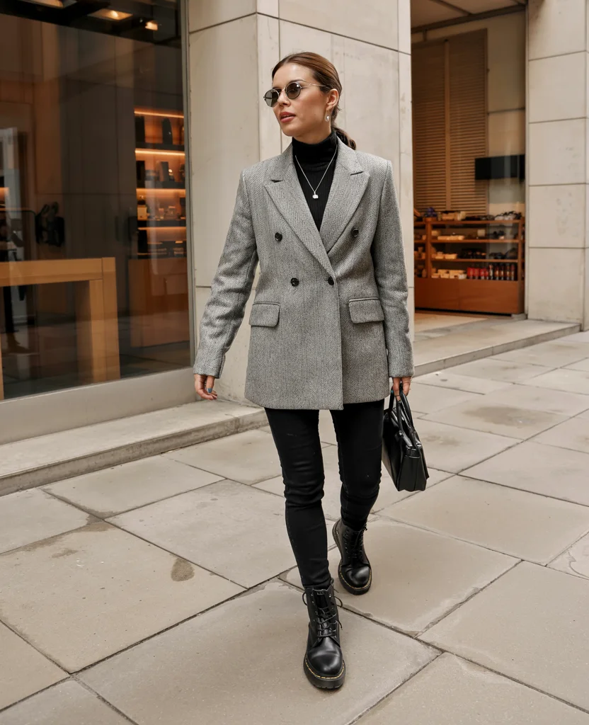 all outfits with boots 2026 City Tailoring with Black Lace Up Boots