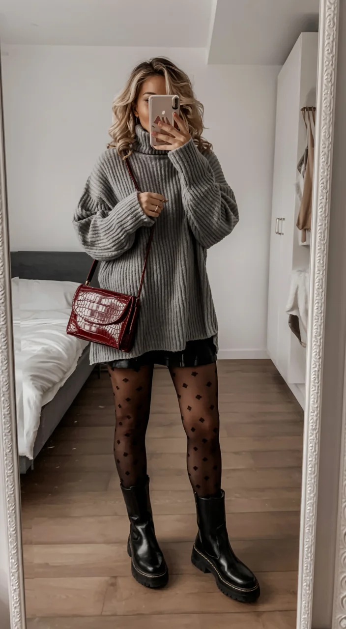 all outfits with boots 2026 Oversized Turtleneck and Statement Tights