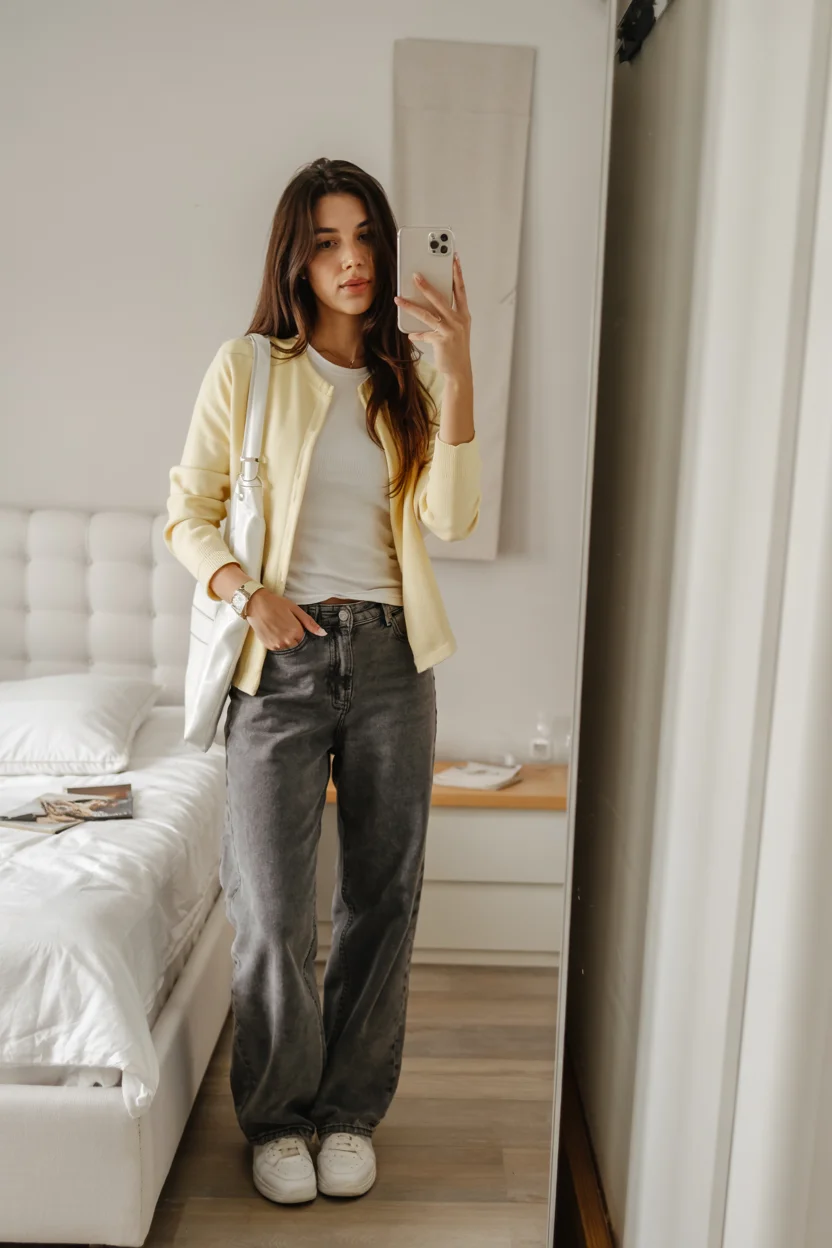 back to school outfits 2026 soft yellow cardigan for everyday campus style