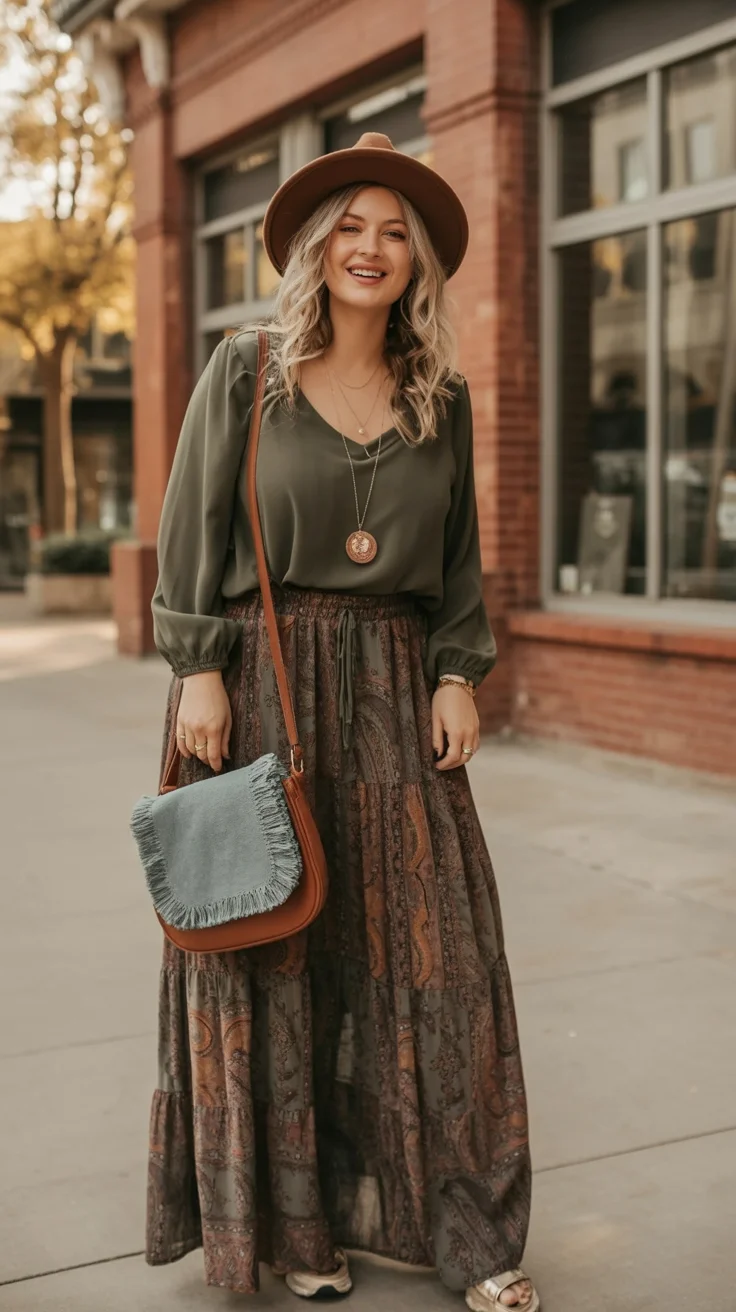 boho chic outfits fall plus size Paisley Prints with Modern Western Details