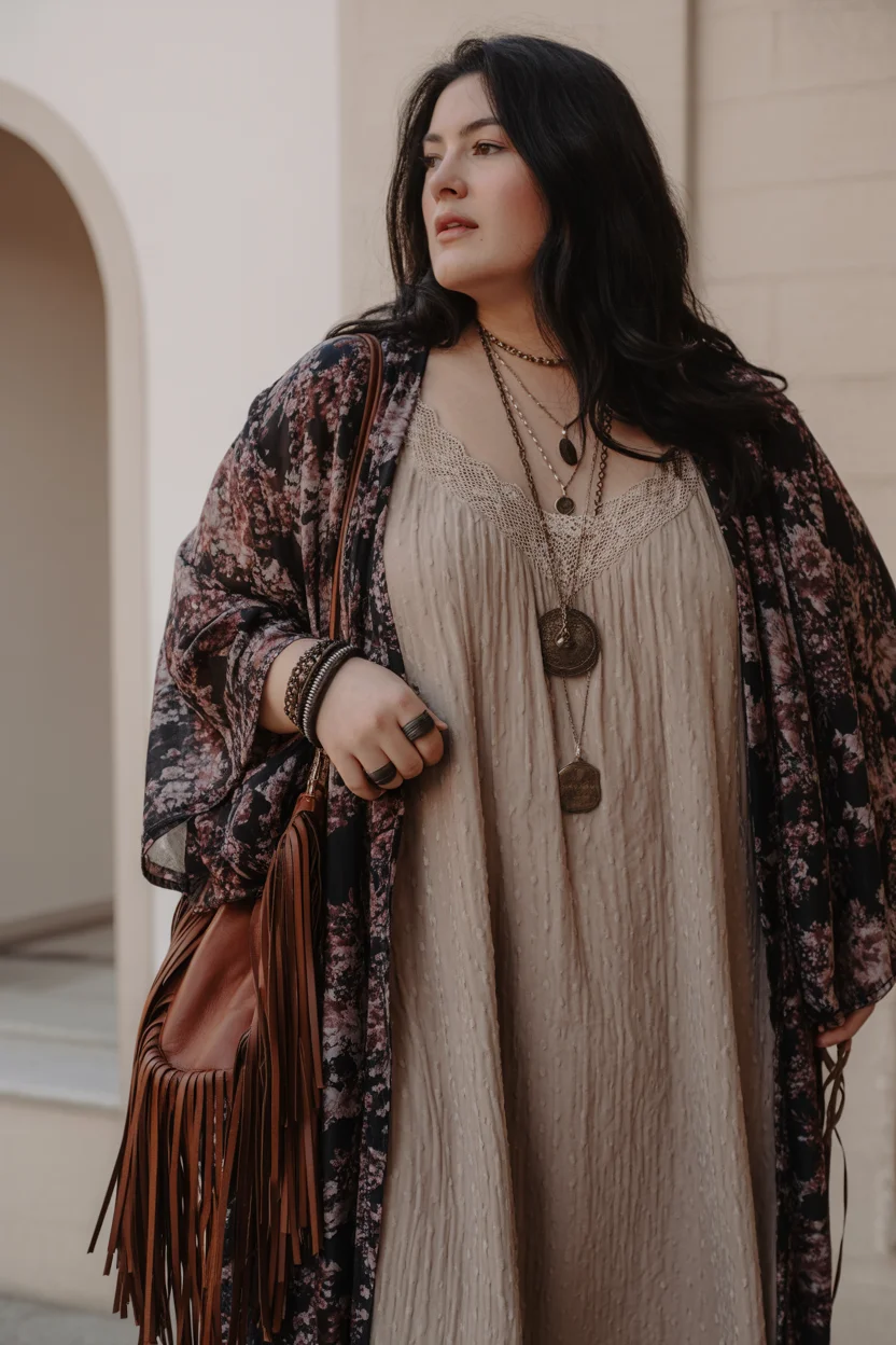 boho chic outfits fall plus size Romantic Florals with Relaxed Bohemian Elegance