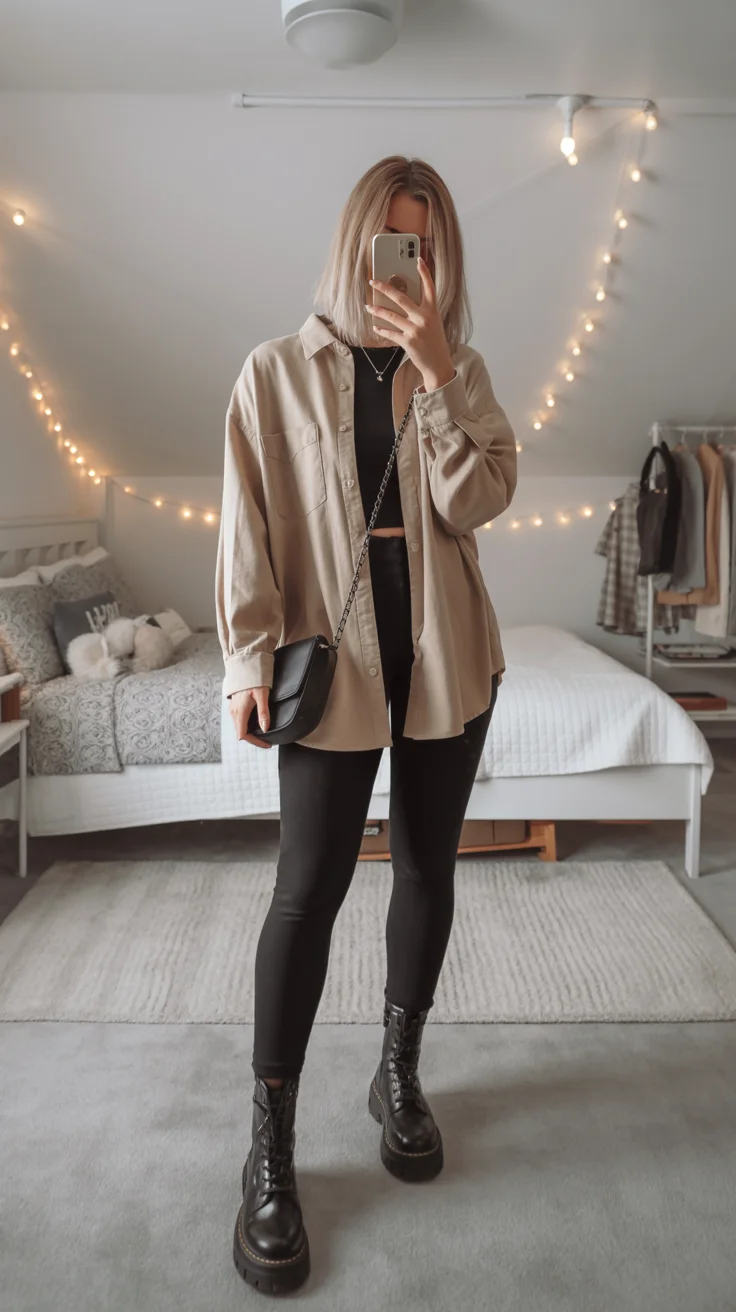casual early fall outfits comfy 2026 An Oversized Shacket That Makes Leggings Look Elevated