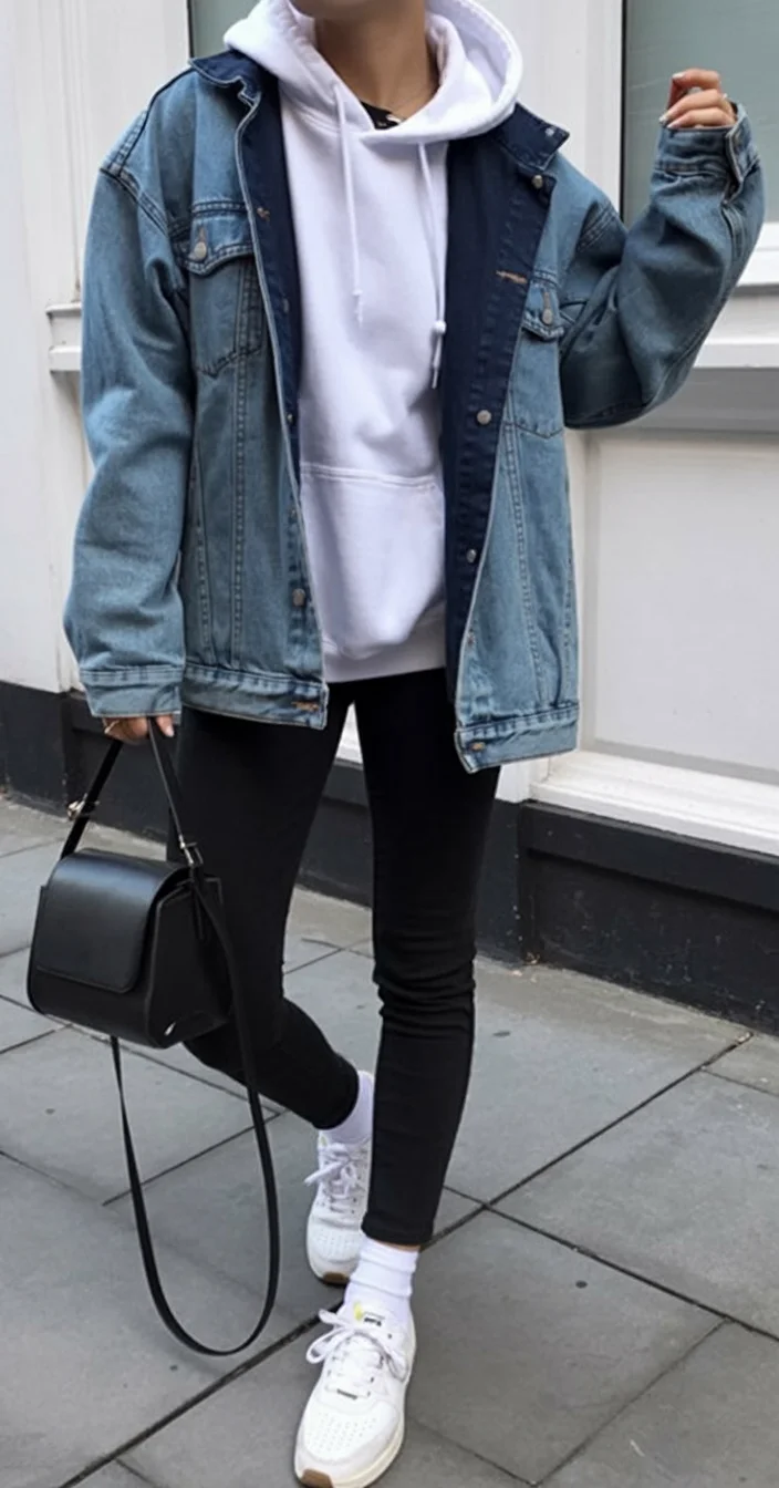 casual early fall outfits comfy 2026 Leggings and a Denim Jacket That Never Go Out of Style