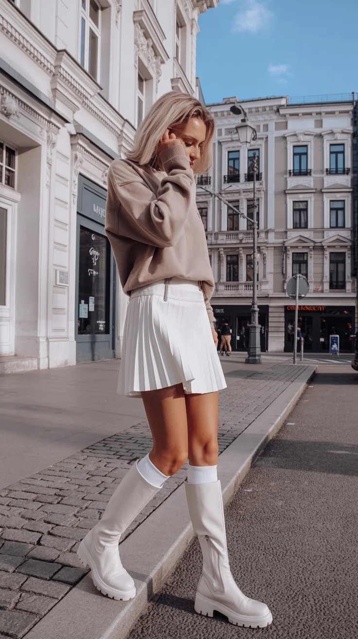 casual early fall outfits comfy 2026 Soft Neutrals with a Pleated Skirt for Warm Early Fall Days