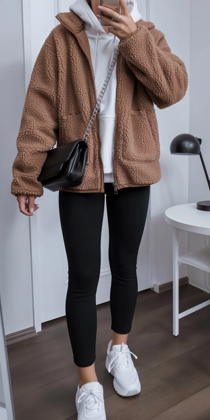 casual early fall outfits comfy 2026 Teddy Fleece and Leggings for the Coziest Cold Morning