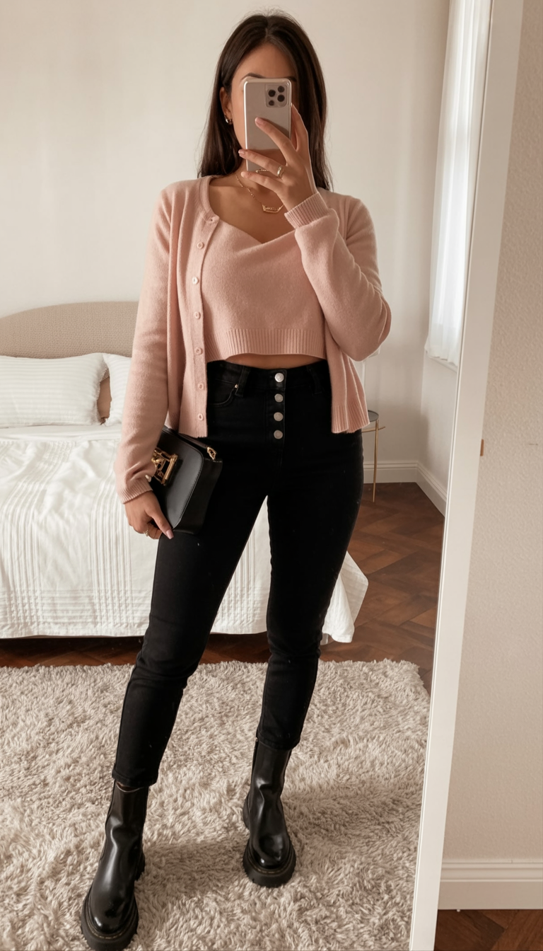 comfy fall outfits for office 2026 Soft Pink Knitwear That Brightens Busy Office Days