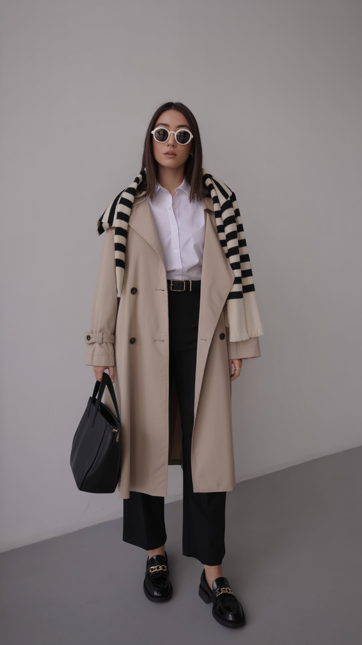 comfy fall outfits for office 2026 Classic Trench Coat With Paris Inspired Office Style