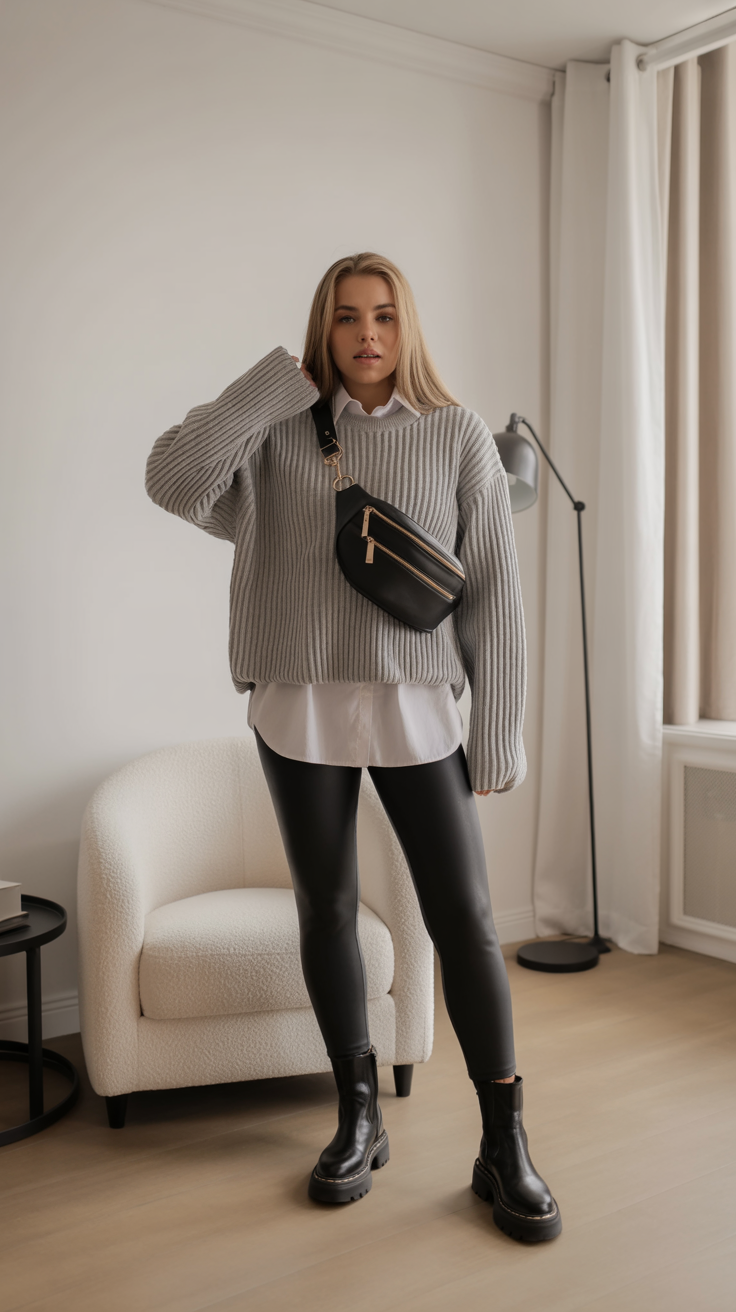 comfy fall outfits for office 2026 Oversized Gray Sweater With Sleek Modern Layers