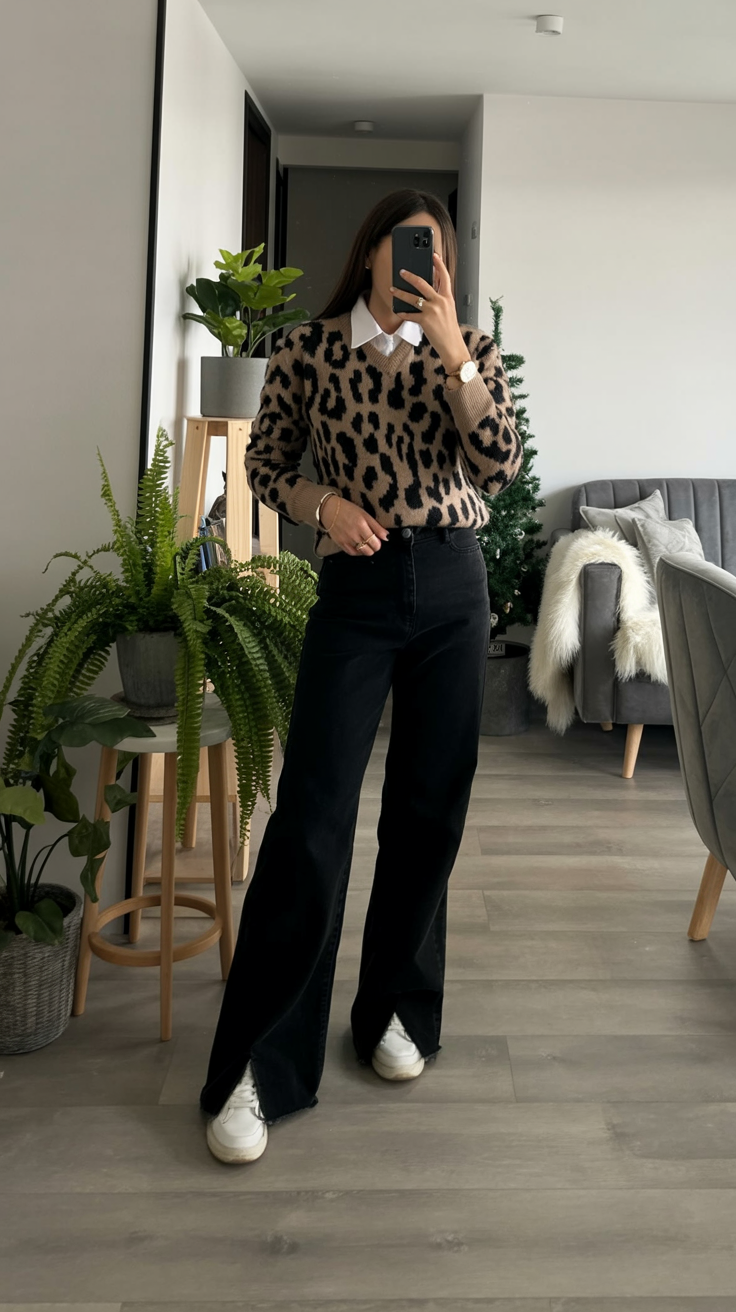comfy fall outfits for office 2026 Leopard Print Knit That Adds Personality