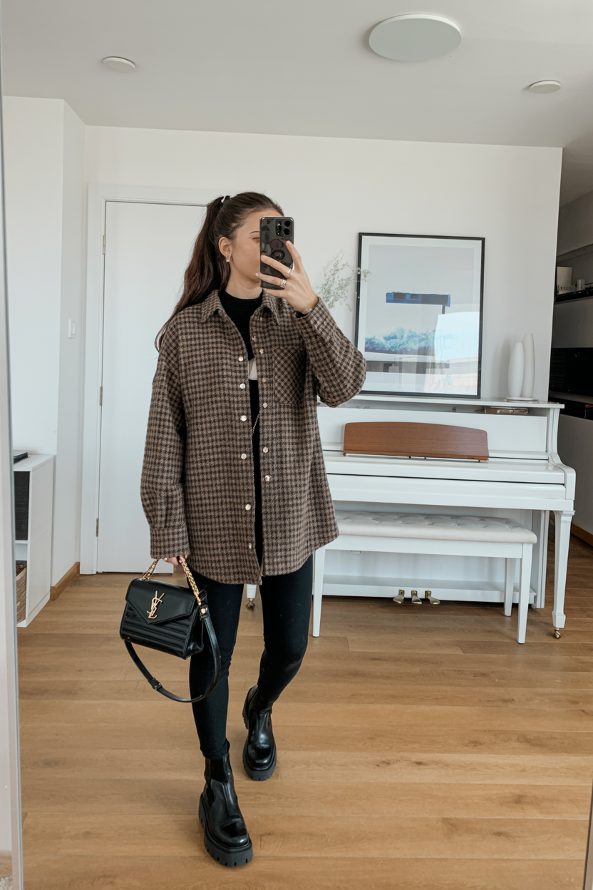comfy fall outfits for office 2026 Checked Overshirt That Feels Cozy Yet Polished