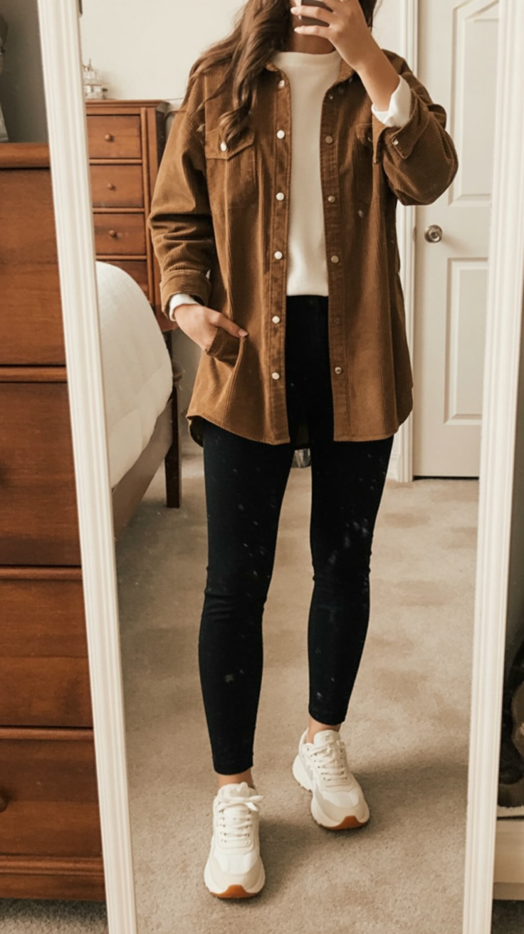 comfy fall outfits for office 2026 Brown Overshirt That Makes Casual Dressing Feel Polished