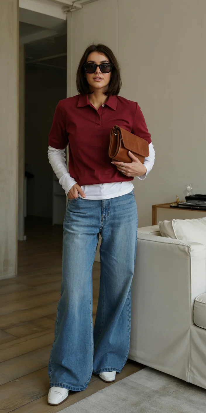 cozy chic fall outfits for 2026 Rich Burgundy With Clean Denim Lines