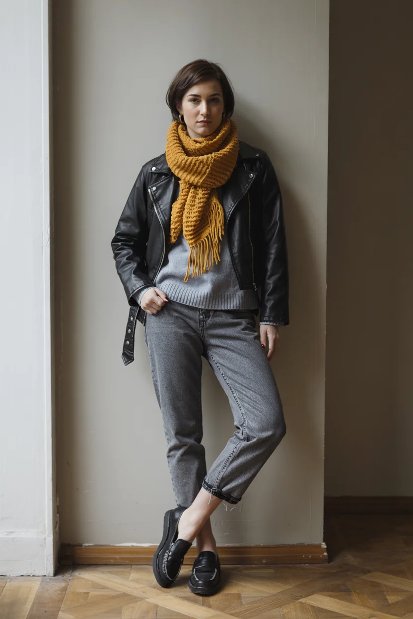 cozy chic fall outfits for 2026 Leather and Mustard for Modern Fall Contrast