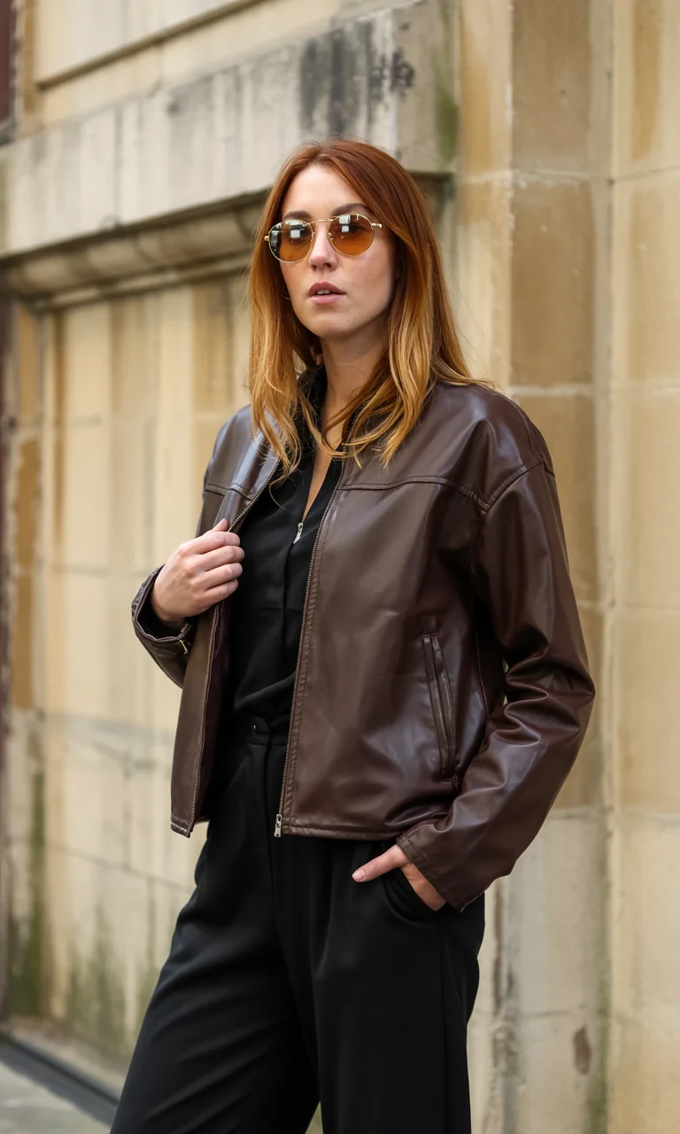 cute fall blazer outfits 2026 Dark Brown Leather Jacket Look With Minimalist Mood