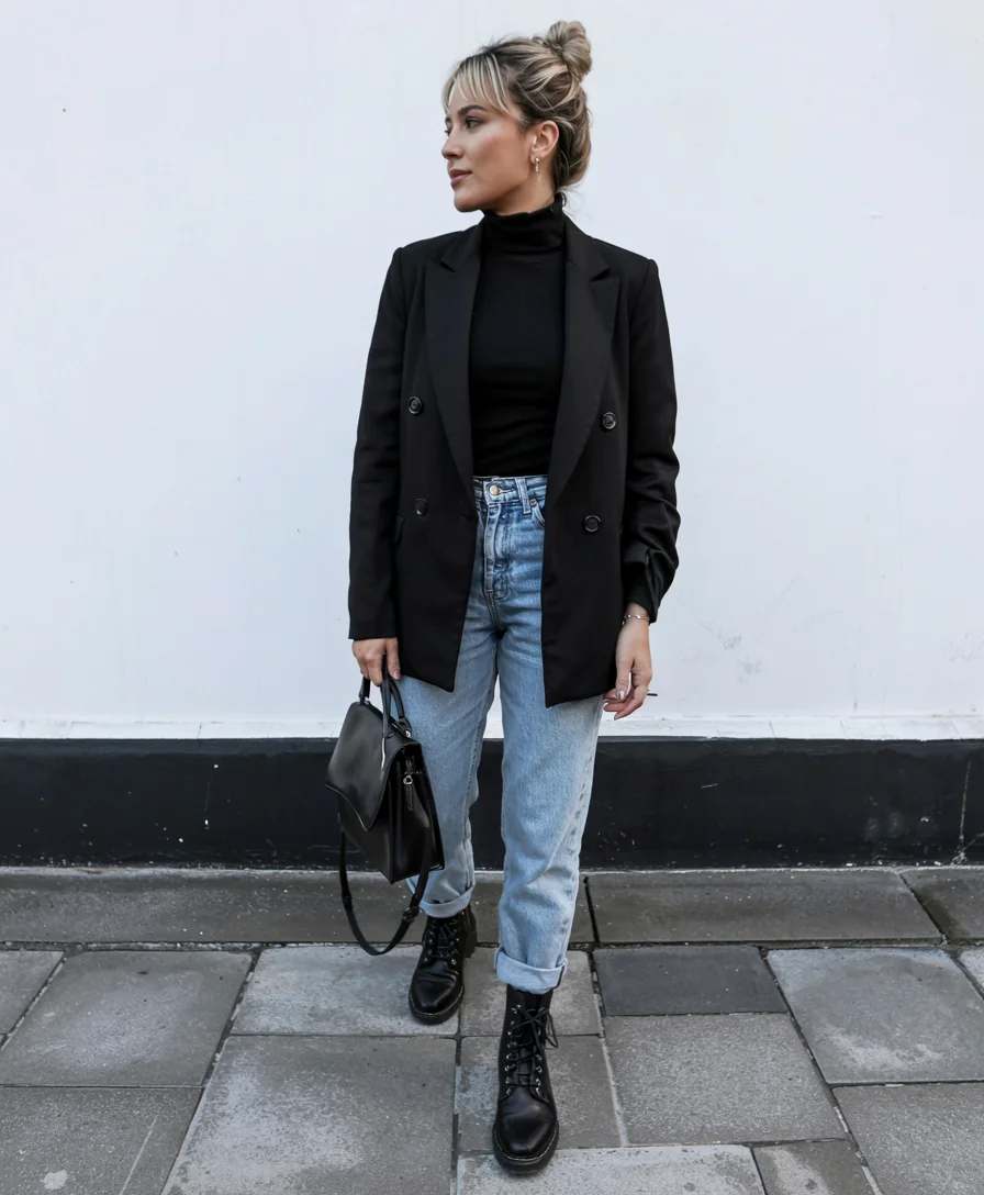 cute fall blazer outfits 2026 The Classic Black Blazer and Light Wash Denim Formula